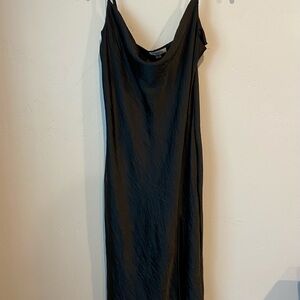 Y2K Style Satin Justify Black Strapless Dress Cowl Neck Event Night Out Size L